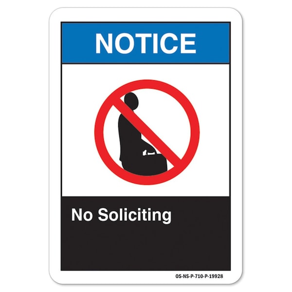 ANSI Notice, 10" Height, 14" Width, Aluminum, 14" W, 10" H, Landscape, No Soliciting
